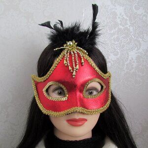 HALLOWEEN MASK, RED & GOLD STUNNER CARNIVALE MASKED BALL, MARDI GRAS, MASQUERADE